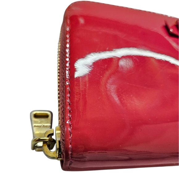 Miu Miu Patent Leather Continental Wallet with Bow Accent In Peony Pink And Gold - Picture 10 of 17